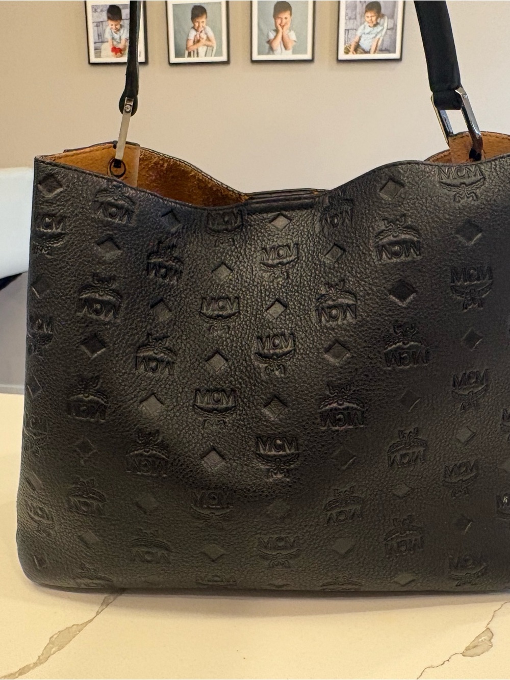 MCM Black Embossed Leather Shoulder Bag